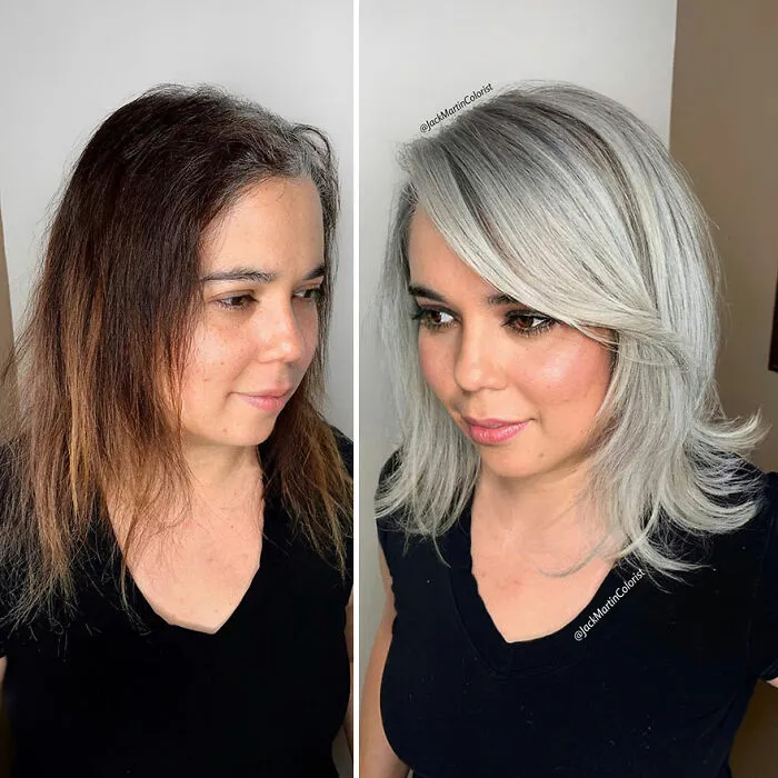 En lugar de teñir sus raíces canosas, este estilista logró que sus clientas lucieran una bella cabellera gris (35 imágenes nuevas)