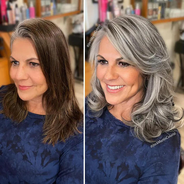 En lugar de teñir sus raíces canosas, este estilista logró que sus clientas lucieran una bella cabellera gris (35 imágenes nuevas)