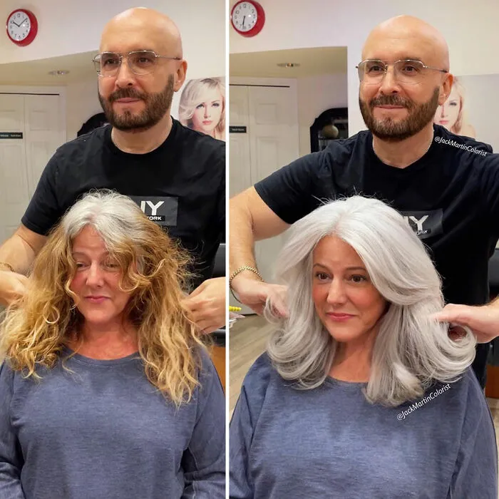 En lugar de teñir sus raíces canosas, este estilista logró que sus clientas lucieran una bella cabellera gris (35 imágenes nuevas)