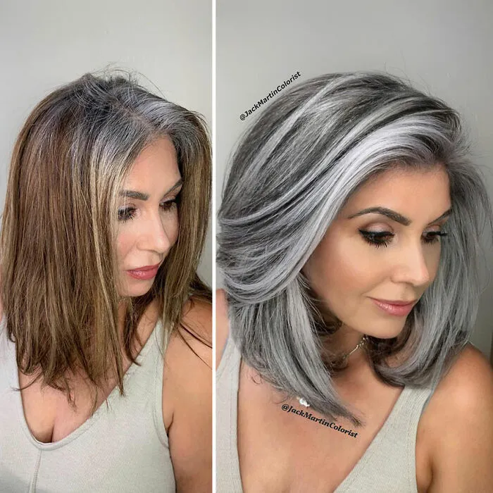 En lugar de teñir sus raíces canosas, este estilista logró que sus clientas lucieran una bella cabellera gris (35 imágenes nuevas)