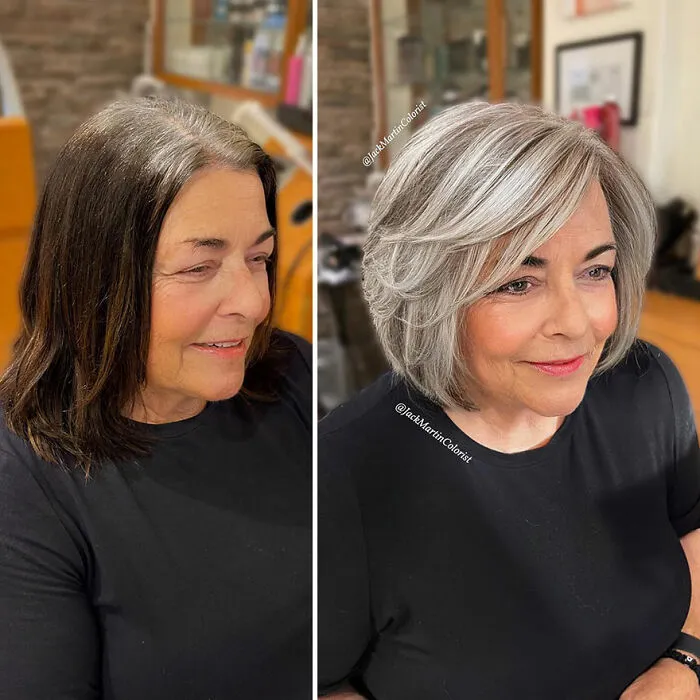 En lugar de teñir sus raíces canosas, este estilista logró que sus clientas lucieran una bella cabellera gris (35 imágenes nuevas)