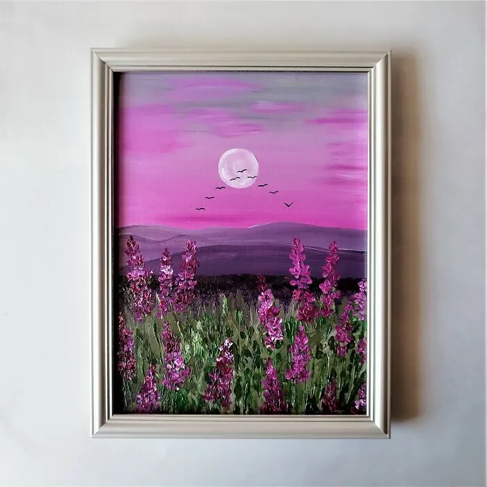 Pink Sunset Landscape Painting