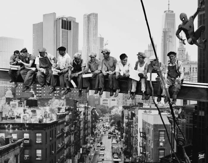 Lunch Atop A Skyscraper vs. Spider-Man