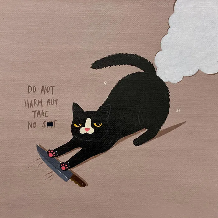 This Artist Blends Their Sarcastic Nature With His Adopted Cat’s Attitude In His 35 Humorous Illustrations