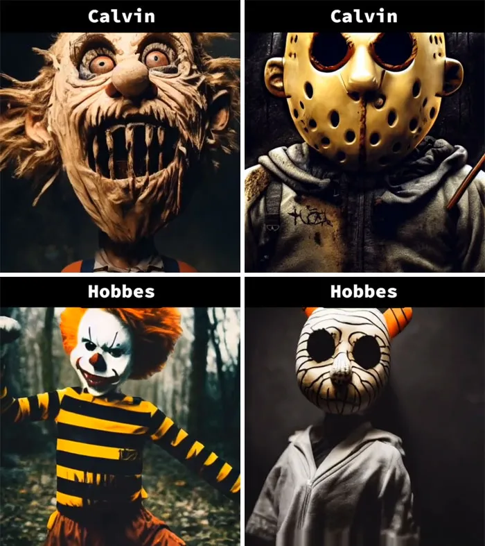 Asking AI To Show "Calvin And Hobbes" As Horror Movie Villains