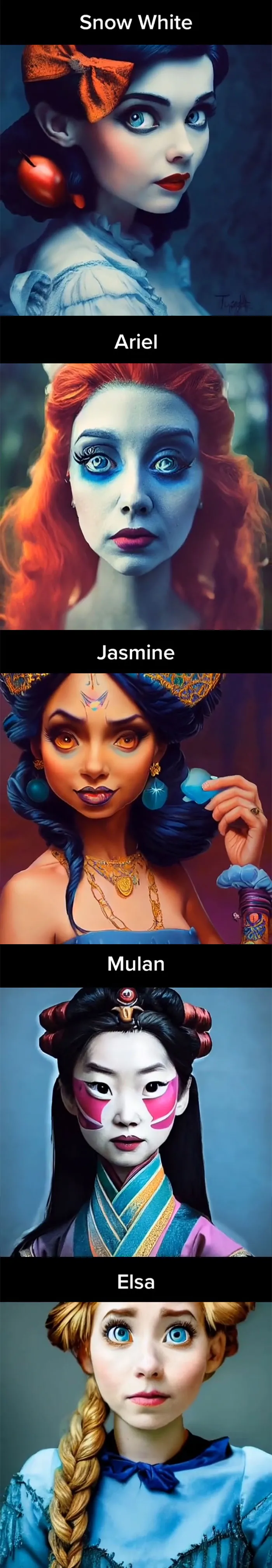Asking AI To Show "Disney Princesses" In Tim Burton's Style