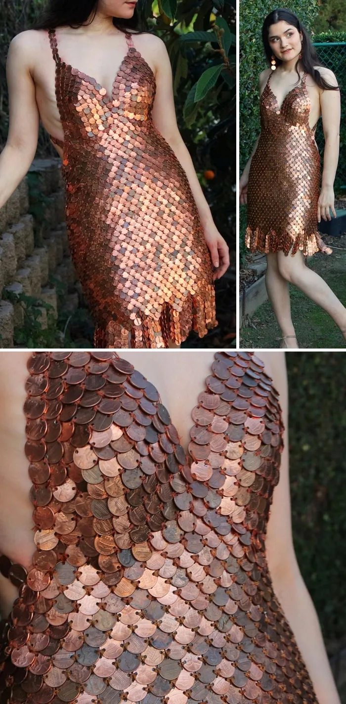 Vestido hecho con más de 2 mil centavos