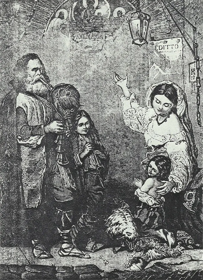 A classic watercolor painting depicting a family scene with dramatic lighting and intricate details.