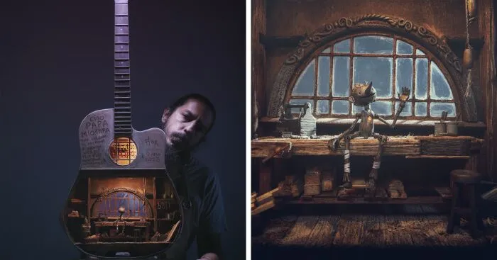 I Crafted My Own Pinocchio Diorama Inside A Guitar (10 Pics)