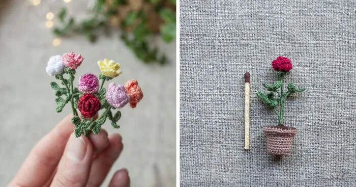 I Am A Miniaturist And I Crochet These Tiny Flowers (8 Pics)