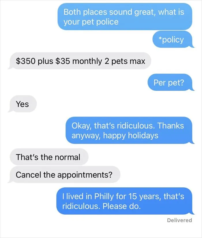 I Have Two Cats. $700/Non Refundable For These Idiots Who Sleep Literally All Day. That Plus $50 Extra Per Month.  Followed By, “That’s The Normal.” Gfy