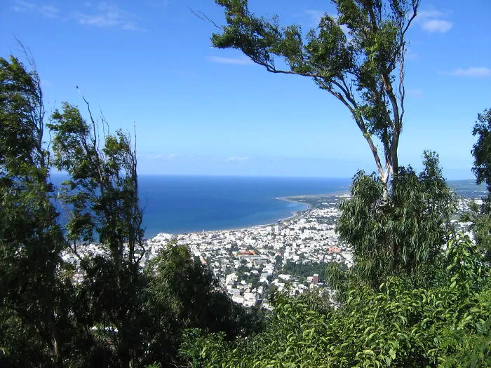 City in bird view and nature in Réunion Island