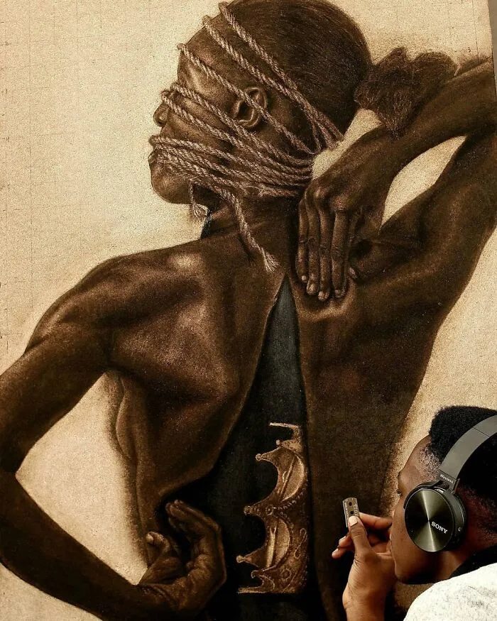 This Nigerian Artist Learned How To Paint With Fire And With Pyrography, He Creates Hyperrealistic Portraits (38 Pics)