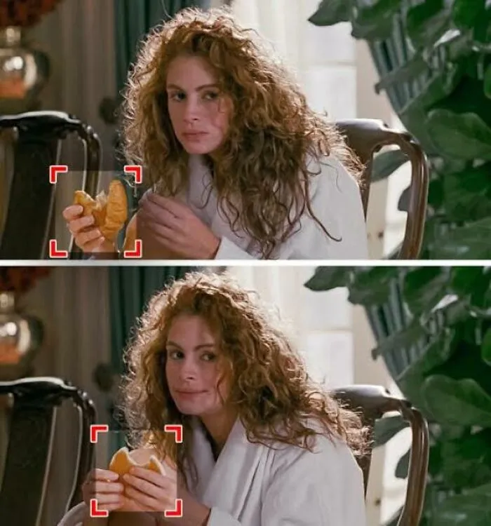Pretty Woman fue un gran éxito en los 90. Pocos se habrán dado cuenta de que cuando desayunan juntos en el hotel, el personaje de Roberts coge un cruasán de la mesa, que poco después, en el minuto 32:10, se transforma misteriosamente en una tortita