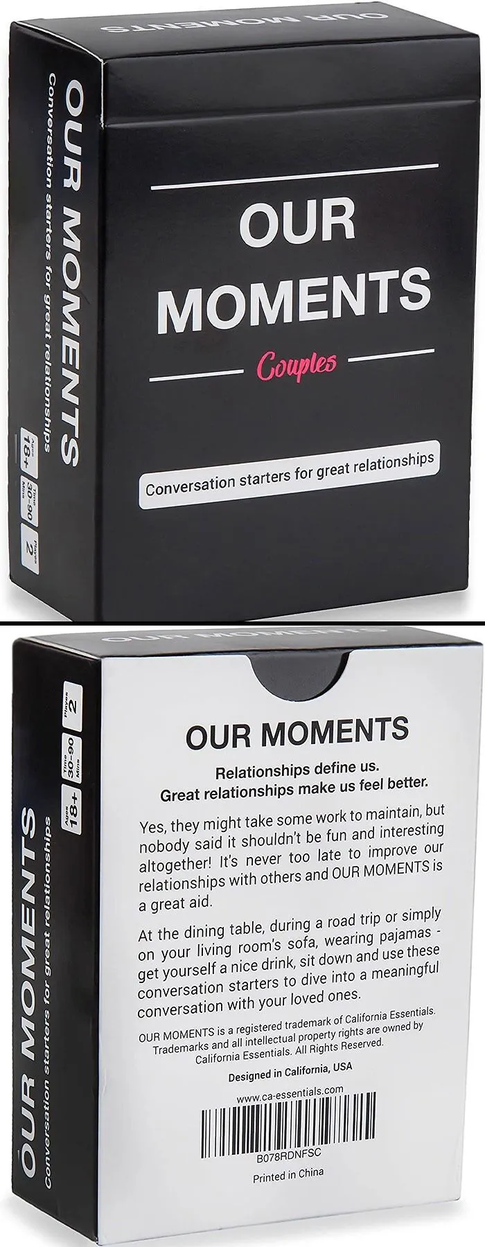 "Our Moments Couples card game, perfect Valentine's Day gift for enhancing love and affection through conversation starters."