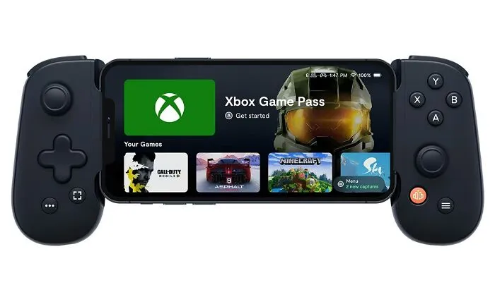 Mobile gaming controller with Xbox Game Pass screen, perfect Valentine's Day gift for gamers.