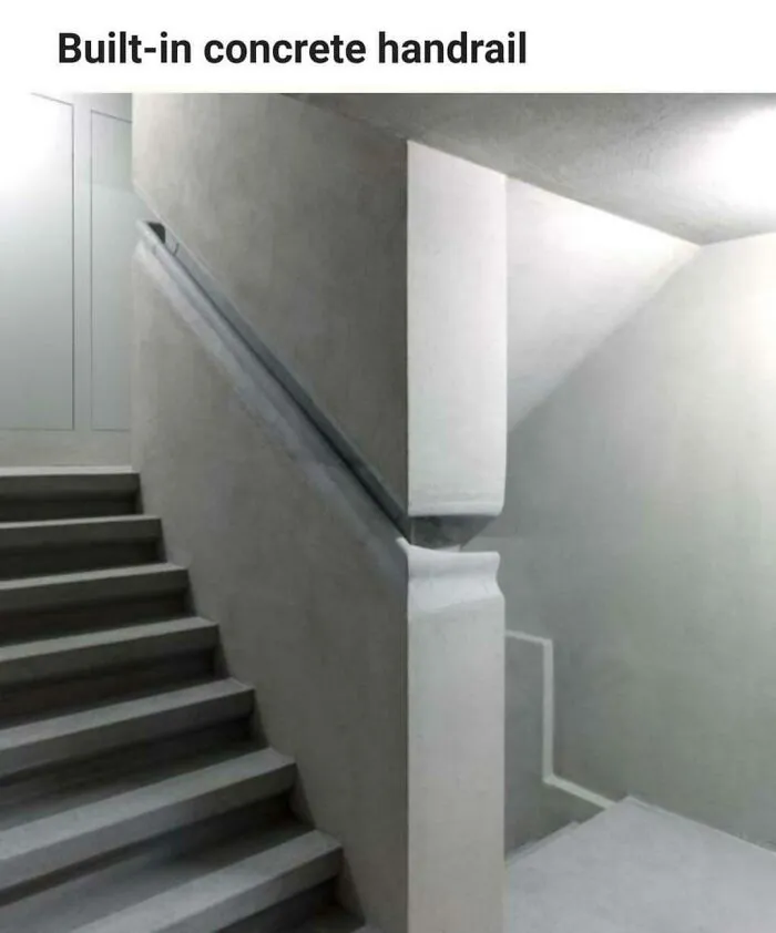 This Would Be A Terrible Handrail. People Falling Wouldn't Be Able To Grab Into It, And It Would Be Horrible To Clean