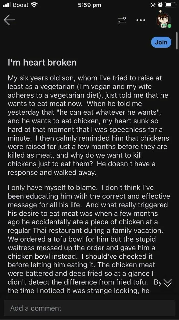 Bros Getting Pissy Over His 6 Yr Old Son Wanting A Perfectly Normal Diet