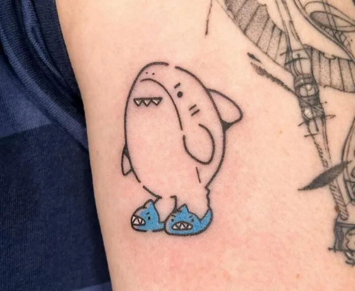 Shark With Shark Slippers Funny Tattoo