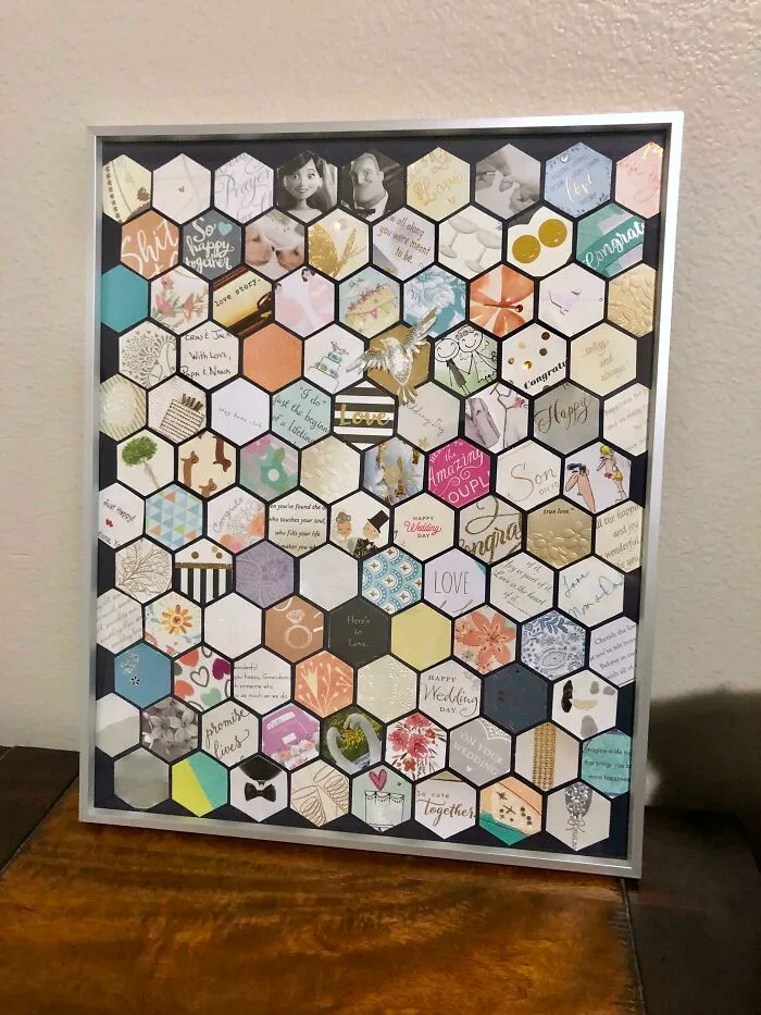 Framed A Cut Out From Each Of Our Wedding Cards As A First Anniversary “Paper Themed” Gift!