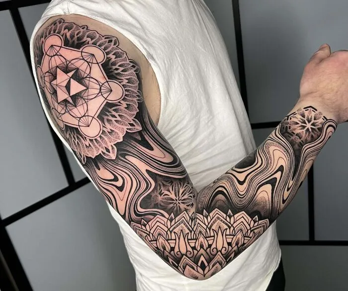 My New Geometric Sleeve Done By Raul Wesche At Studio Art Tattoo Houston, Texas