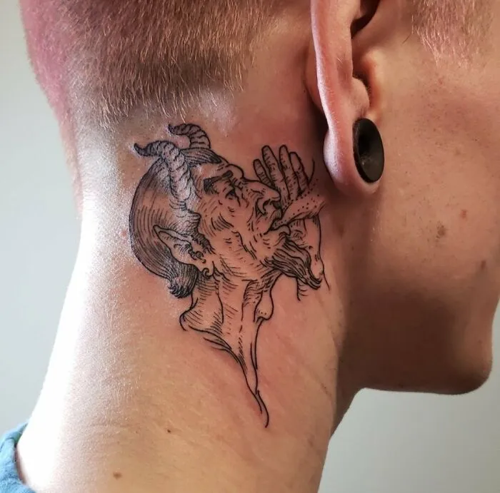 Devil Whispering In Your Ear Done By Caleb At Lucky's Tattoo In Cambridge, MA