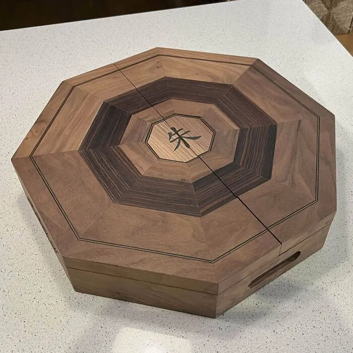 Unnecessarily Complicated Mahjong Box. Mostly Walnut