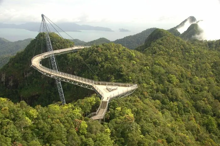 Bridge and mountains with forest in Langkawi