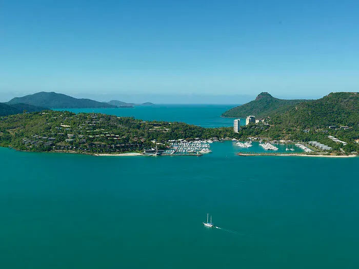 Hamilton Island with houses and ocean near