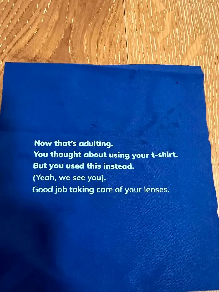 On The Back Of The Microfiber Cloth That Came With My Glasses