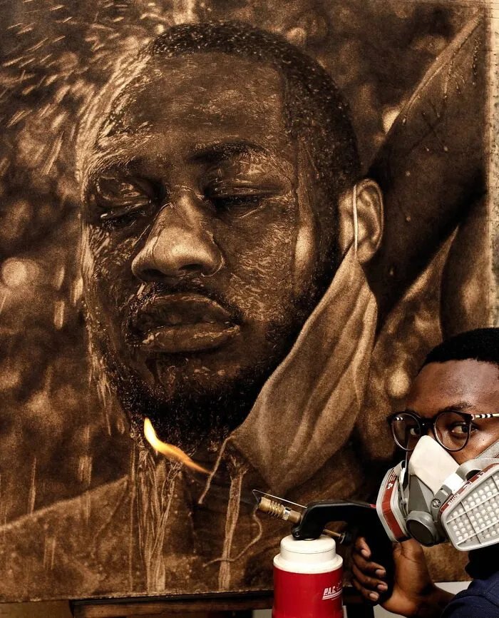 This Nigerian Artist Learned How To Paint With Fire And With Pyrography, He Creates Hyperrealistic Portraits (38 Pics)