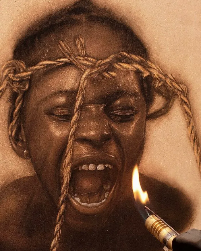 This Nigerian Artist Learned How To Paint With Fire And With Pyrography, He Creates Hyperrealistic Portraits (38 Pics)