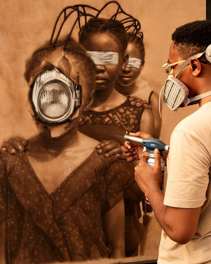 This Nigerian Artist Learned How To Paint With Fire And With Pyrography, He Creates Hyperrealistic Portraits (38 Pics)