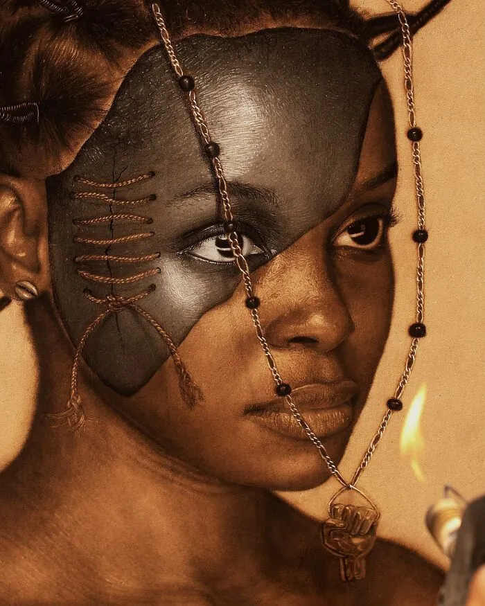 This Nigerian Artist Learned How To Paint With Fire And With Pyrography, He Creates Hyperrealistic Portraits (38 Pics)