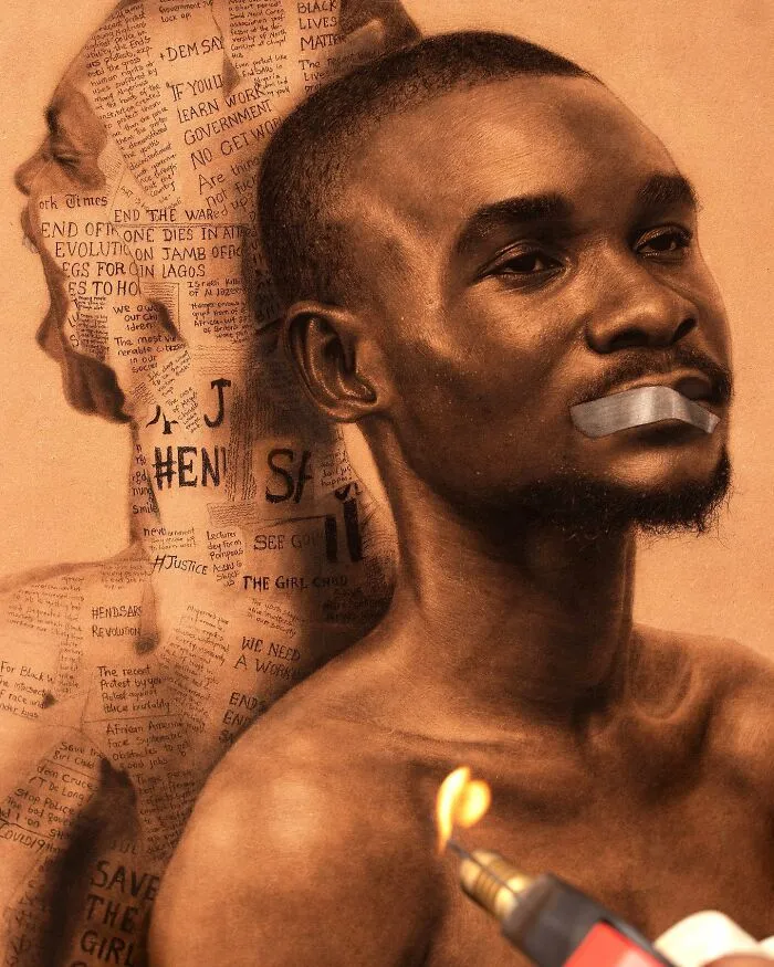 This Nigerian Artist Learned How To Paint With Fire And With Pyrography, He Creates Hyperrealistic Portraits (38 Pics)