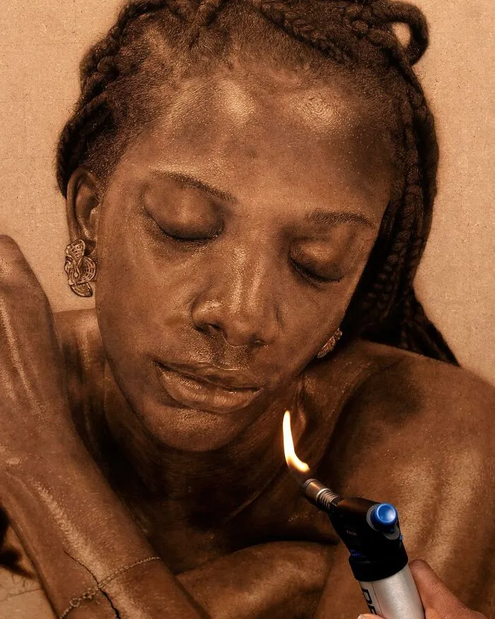 This Nigerian Artist Learned How To Paint With Fire And With Pyrography, He Creates Hyperrealistic Portraits (38 Pics)