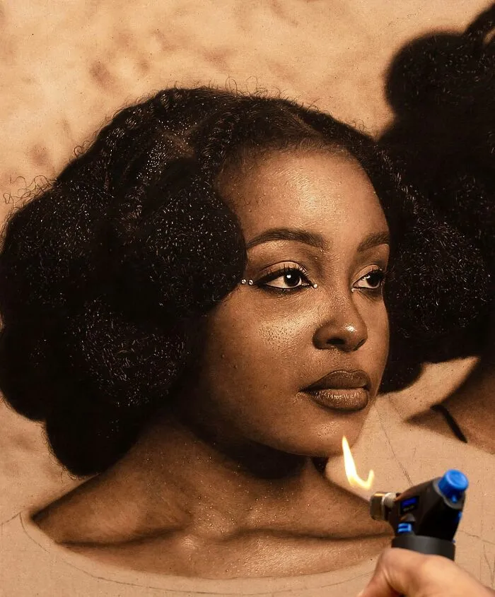 This Nigerian Artist Learned How To Paint With Fire And With Pyrography, He Creates Hyperrealistic Portraits (38 Pics)