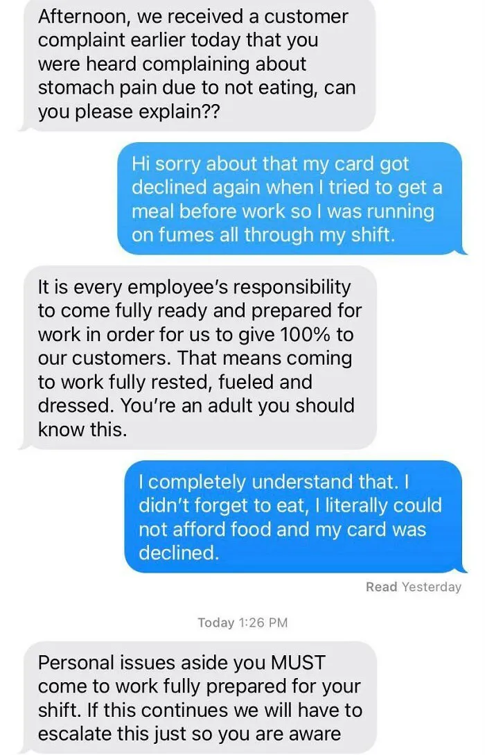 My Store Manager Yelled At Me Because I Can Barely Afford To Eat