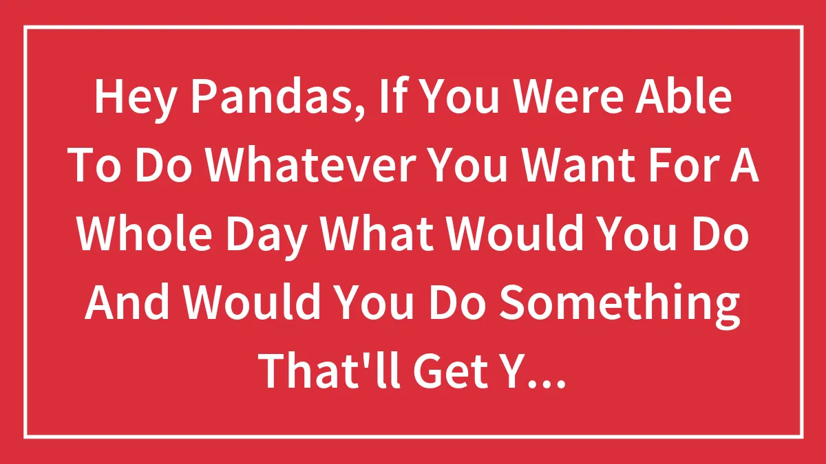 Hey Pandas, If You Were Able To Do Whatever You Want For A Whole Day What Would You Do And Would You Do Something That'll Get You Arrested?