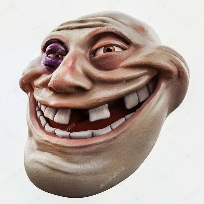 This Troll Face Is Quite Humorous As It Appears Be Been Beat Up, Yet It Continues Having A Grin On Its Face