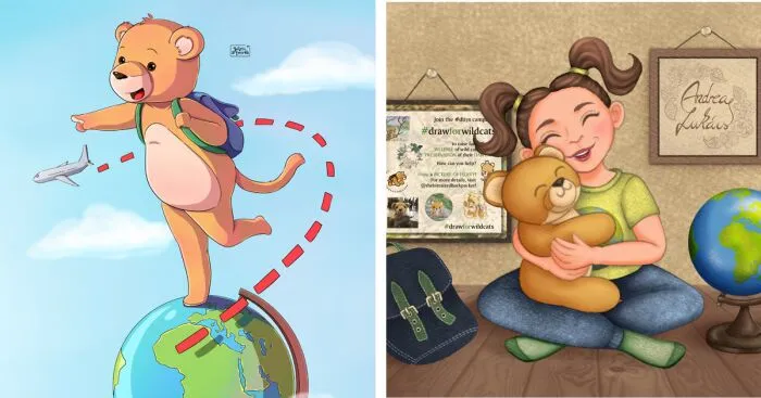 Artists From Around The World Draw Mascot 'Fluffy' In Unique Styles For Charity (29 Pics)