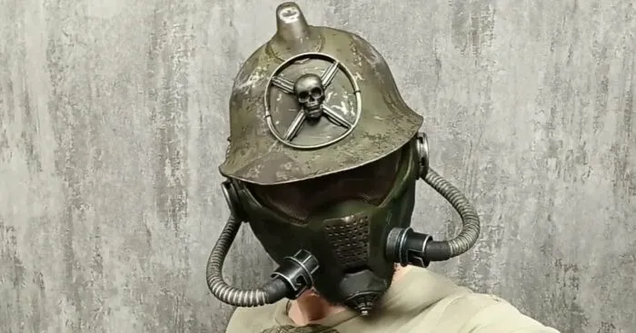I Upcycled A Vintage Fireman's Helmet By Making It Into A Post Apocalyptic-Looking Mask