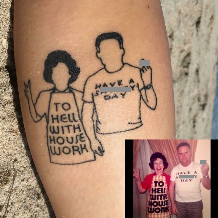 Funny Grandma And Grandpa Hand Tattoo