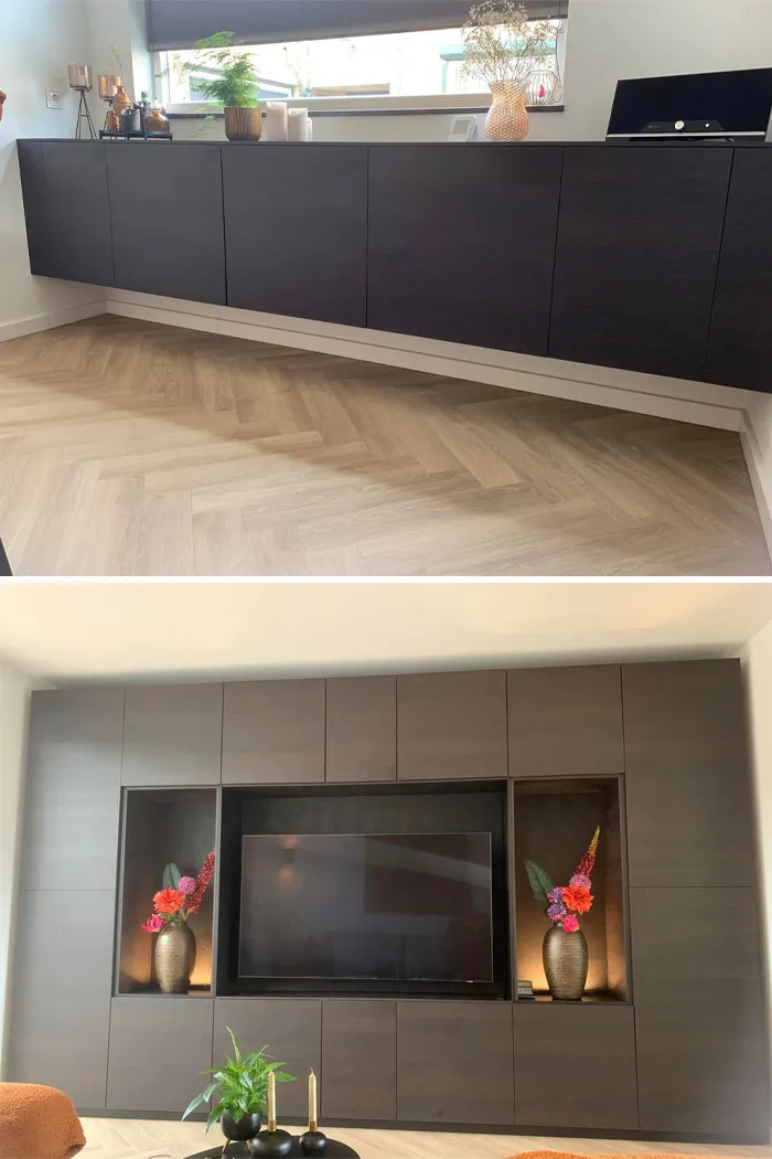 Made From The IKEA Method Upper Kitchen Cabinets. A Floating Dresser 3 M Wide TV Cabinet 4.10 M Wide And 2.60 M High
