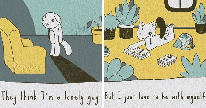 I Created 21 Illustrations Of An Introverted Cat To Help Me Deal With Fear Of People's Judgment (New Pics)