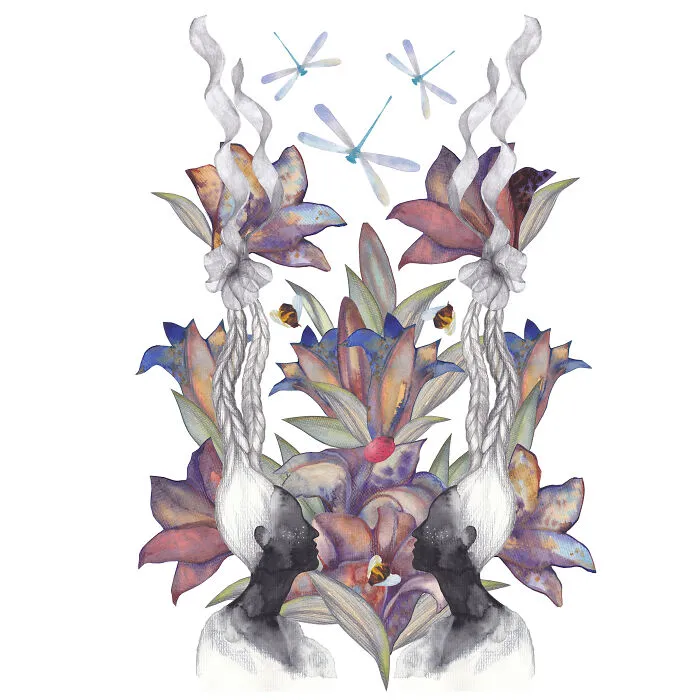 Watercolor Drawing. The Twin Sisters Series: "Summer Flowers"