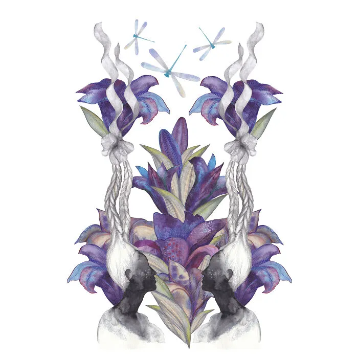 Watercolor Drawing. The Twin Sisters Series: "Purple Lilies"