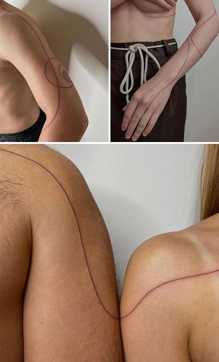 Tatuajes de líneas diseñados por Nesheva Ulyana