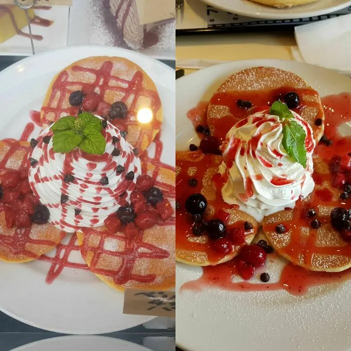 ¡Ninguna de esas fotos de comida japonesa (izquierda) pudo satisfacer mis expectativas (derecha) más que esta! 
