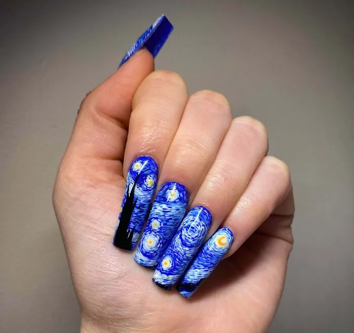 Hand-Painted Acrylic Nail Art